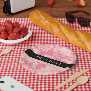 Roze Camouflagepatroon, je naam, Personaliseer Papieren Bordje