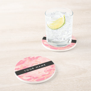 Roze Camouflagepatroon, jouw naam, Personaliseer Zandsteen Onderzetter