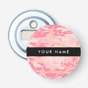 Roze camouflagepatroon, Jouw naam, personaliseren Button Flesopener