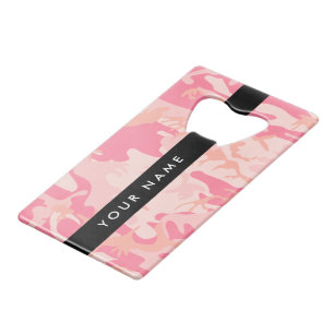 Roze camouflagepatroon, Jouw naam, personaliseren Kredietkaart Flessenopener