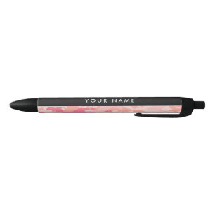 Roze camouflagepatroon, Jouw naam, personaliseren Zwarte Inkt Pen
