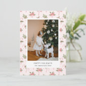 Roze Candy Cane Behang Foto Kerstkaart (Staand voorkant)