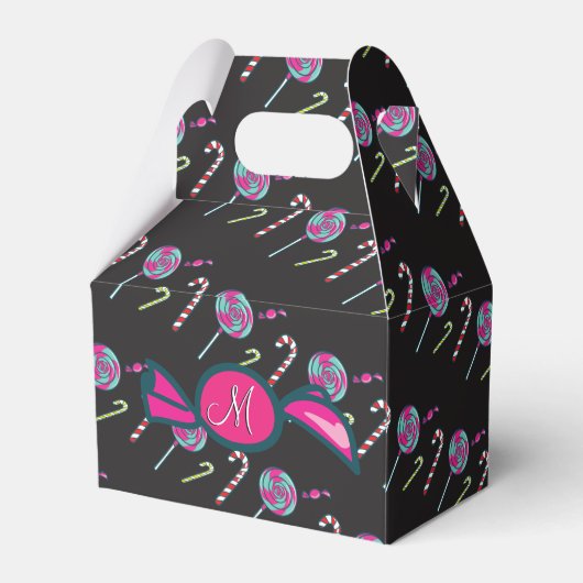 Roze Candy Cane Bonbons Monogram Bedankdoosjes (Achterkant)