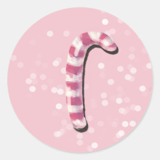 Roze Candy Cane Kerststickers Ronde Sticker