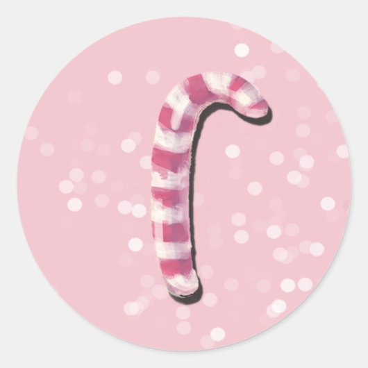 Roze Candy Cane Kerststickers Ronde Sticker (Voorkant)