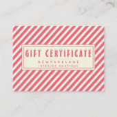 Roze Candy Cane Stripes Cadeaubon Visitekaartje (Voorkant)