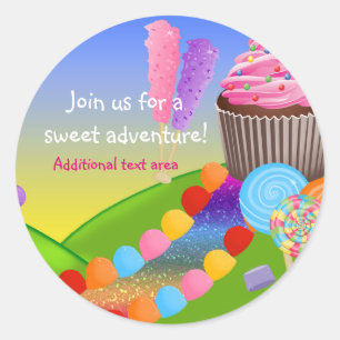 Roze Candyland Cupcake Verjaardagsfeest Sticker