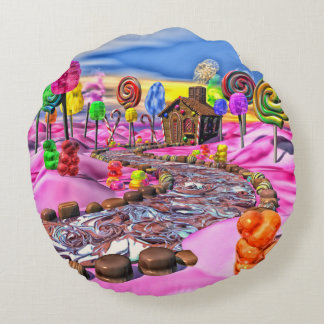 Roze Candyland - Rond Kussen