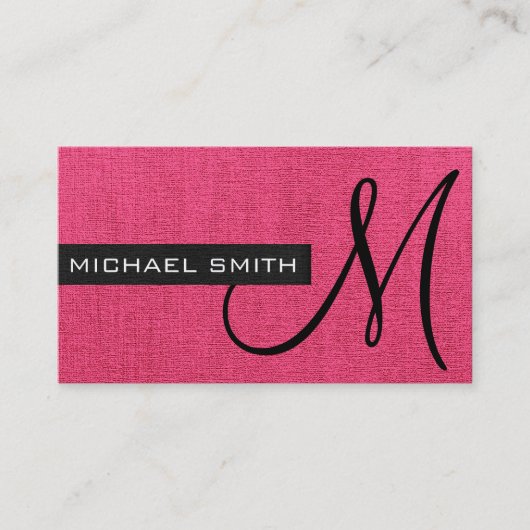 Roze Canvas Elegant Monogram Visitekaartje (Voorkant)