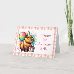 Roze Capybara Thema Meisje Verjaardag Kaart