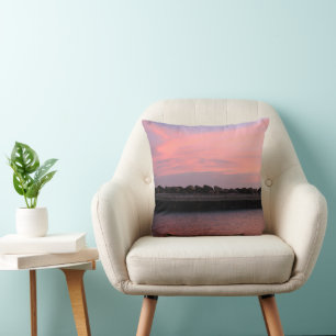 Roze Caribische Zonsondergang Boven Rustige Zee 1 Kussen