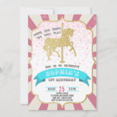 Roze Carnaval Carrousel Meisje Eerste Verjaardag C Kaart (Voorkant)