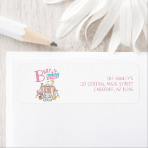 Roze Carnaval Circus Baby Shower Retouradres Etiket