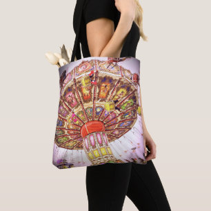 Roze carnaval swing ride foto vet retro tote bag