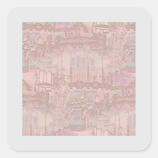 Roze Carousel Horses Vierkante Sticker (Voorkant)