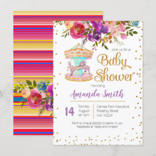 Roze Carrousel Baby shower uitnodiging
