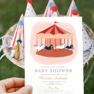 Roze Carrousel Carnaval Circus Baby shower Kaart