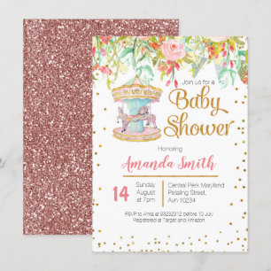 Roze Carrousel Horse Baby shower Card Kaart