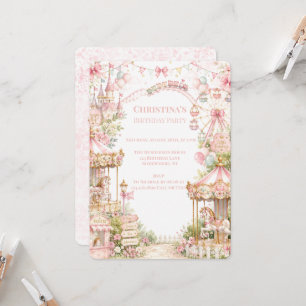 Roze Carrousel Prinses Verjaardagsfeestje Kaart