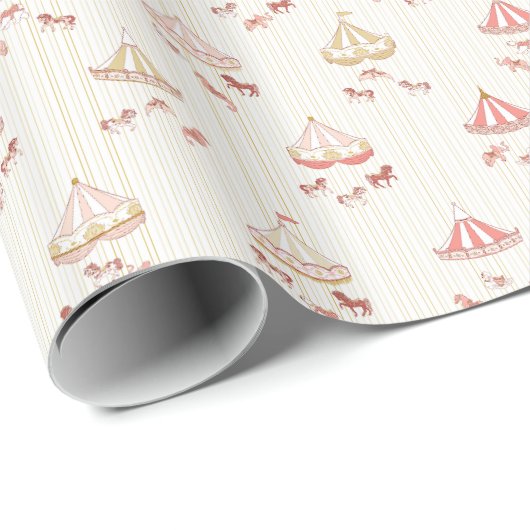 Roze Carrousel Verpakkingsdocument Cadeaupapier (Rol Hoek)
