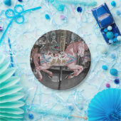 Roze carrouselpaard papieren bordje (Feest)