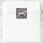 Roze carrouselpaard vierkante sticker (Tas)