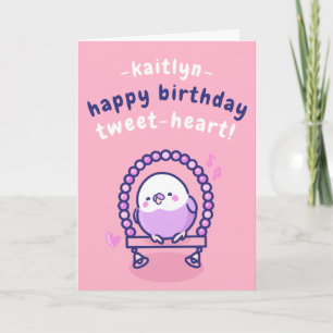  Roze Cartoon Bird Sweetheart Pun Verjaardag Kaart