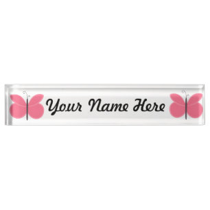 Roze Cartoon Butterfly Naambordje