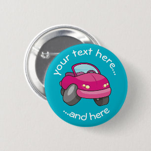 Roze Cartoon Car Pinback Button
