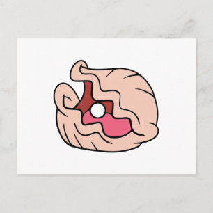 Roze Cartoon Clam met daarin een parel Briefkaart