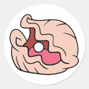 Roze Cartoon Clam met een Parel erin Ronde Sticker