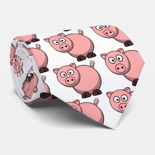 Roze Cartoon Pig Stropdas (Opgerold)