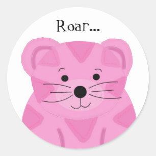 Roze Cartoon Tiger Ronde Sticker