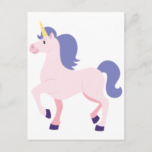 Roze Cartoon Unicorn met Paars mane en staart Briefkaart