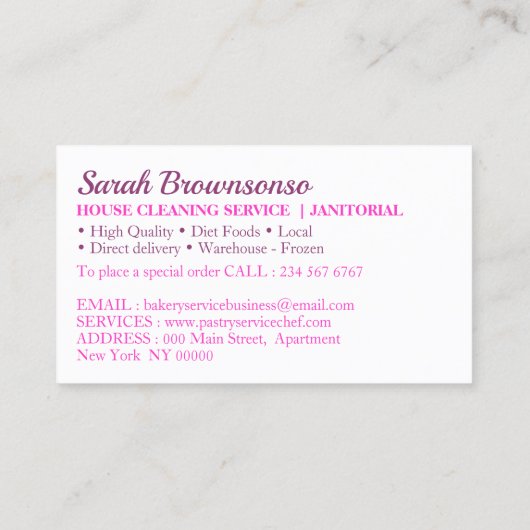 Roze Cartoon Vrouw Blauwe Ogen Bakkerijkdarm Visitekaartje (Achterkant)