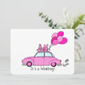 Roze Cartoon wagen Weddenschap Kaart (Staand voorkant)