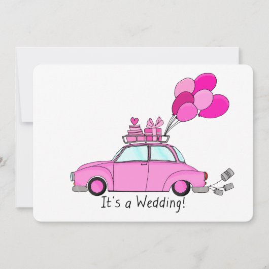 Roze Cartoon wagen Weddenschap Kaart (Voorkant)