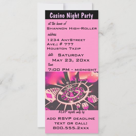 Roze Casino Night Theme Party nodigt uit Kaart (Voorkant)
