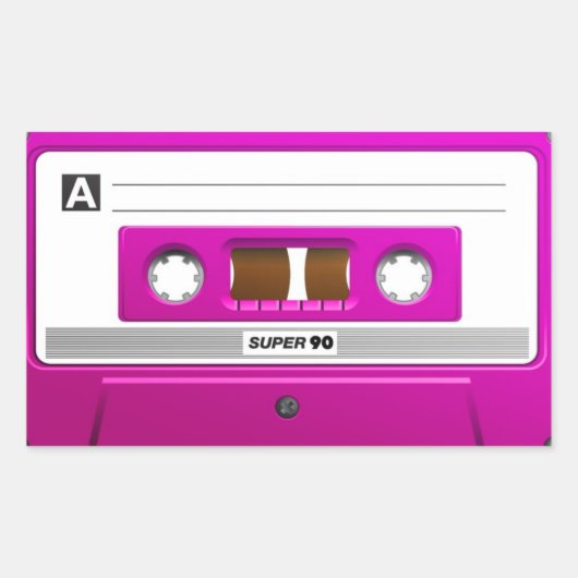 Roze cassette rechthoekige sticker (Voorkant)