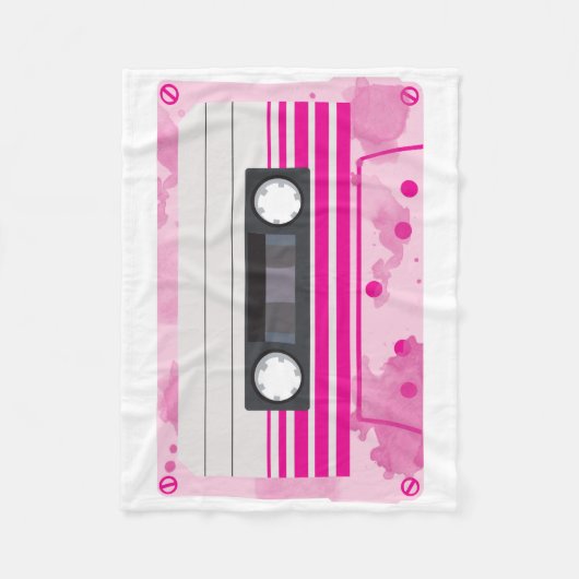 Roze Cassettebandje met Roze Waterverf Splashes Fleece Deken (Voorkant)
