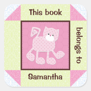Roze Cat Faux Quilt Boek Sticker