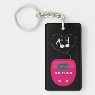 Roze cd-speler met oordopjes die kussen sleutelhanger