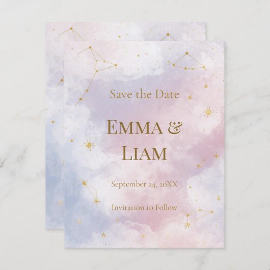 Roze Celestial Save the Date | Sterrenbeelden (Voorkant / Achterkant)