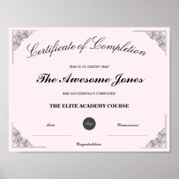 Roze certificaat van voltooiing Aangepast logo Poster