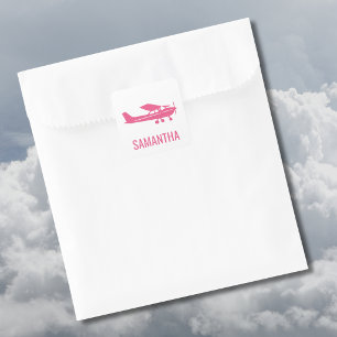 Roze Cessna Vliegtuig Meisjesachtig Chic Leuk Aang Vierkante Sticker
