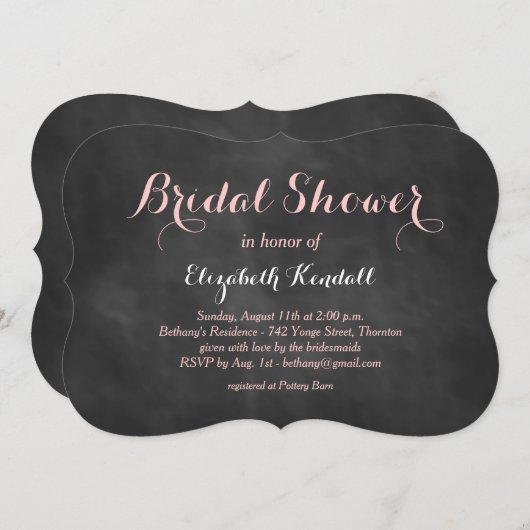 Roze Chalk Bridal Shower Uitnodiging (Voorkant / Achterkant)