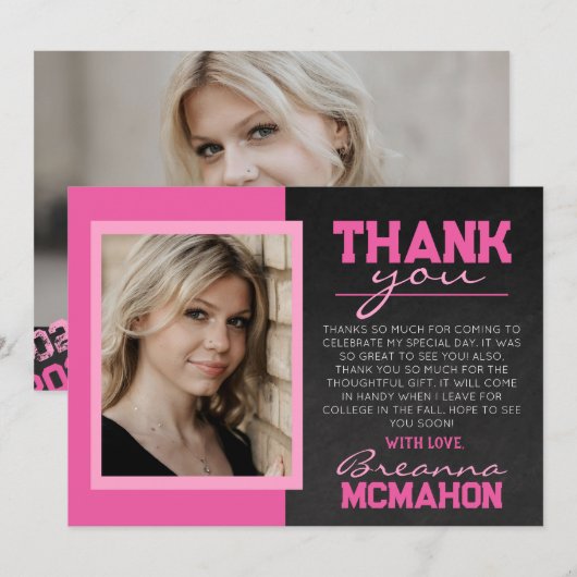 Roze Chalkboard Afstuderen foto dank u kaart (Voorkant / Achterkant)