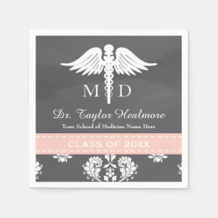 Roze Chalkboard Caduceus Medical School Afstuderen Servet