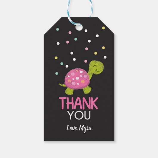Roze Chalkboard Turtle Gift Label Cadeaulabel (Voorkant)
