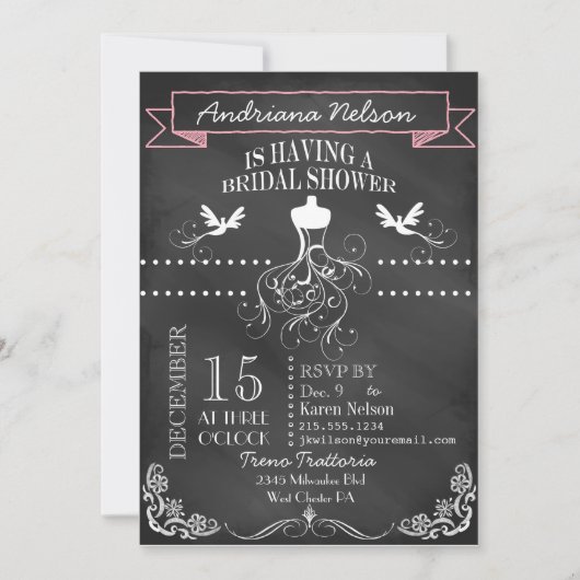 Roze Chalkboard Wedding Shower Uitnodiging (Voorkant)
